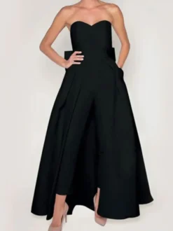 Robe de soirée rouge bustier tissu de satin 2 pièces combi-pantalon et jupe