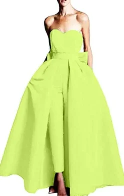 Robe de soirée rouge bustier tissu de satin 2 pièces combi-pantalon et jupe