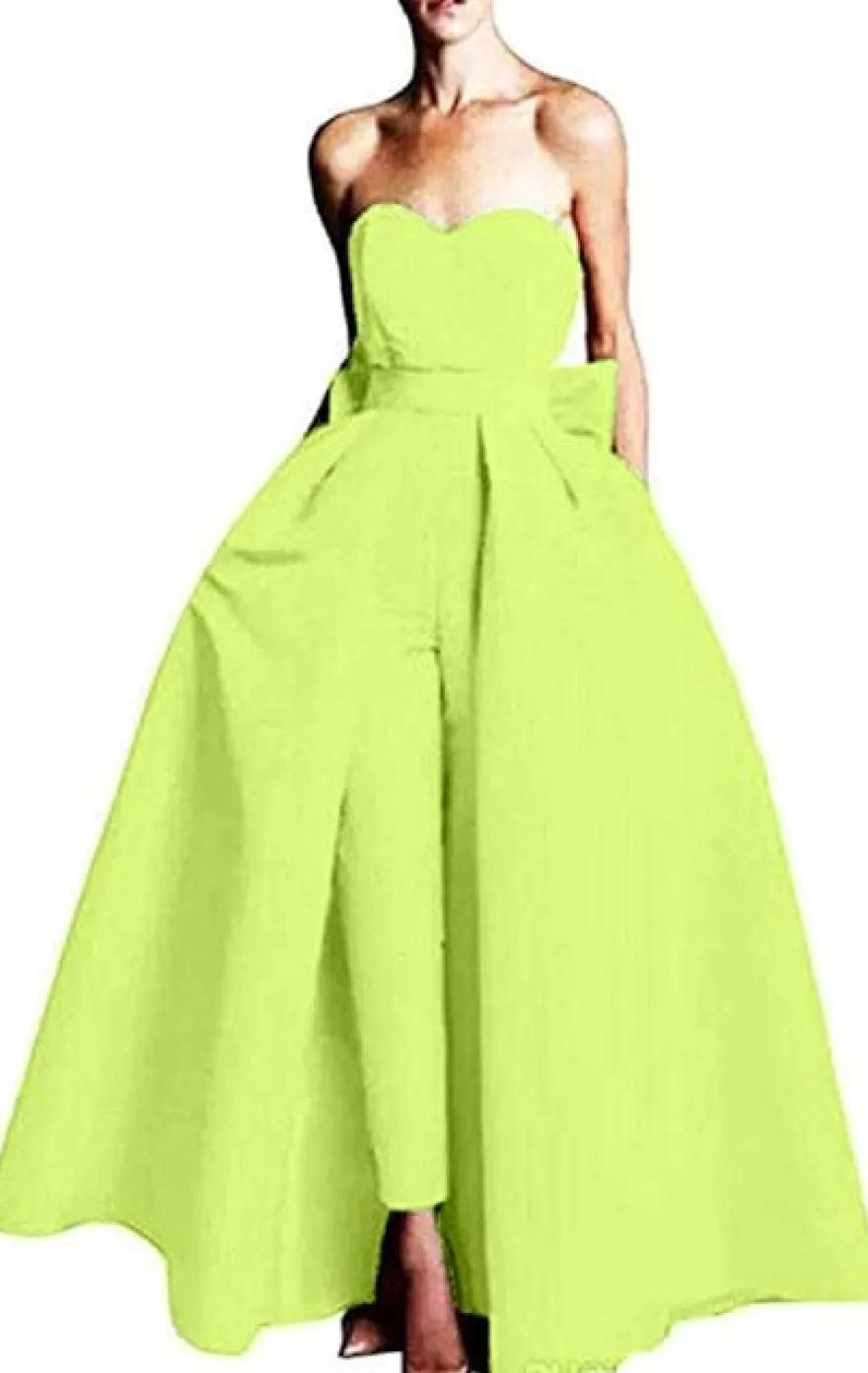 Robe de soirée rouge bustier tissu de satin 2 pièces combi-pantalon et jupe