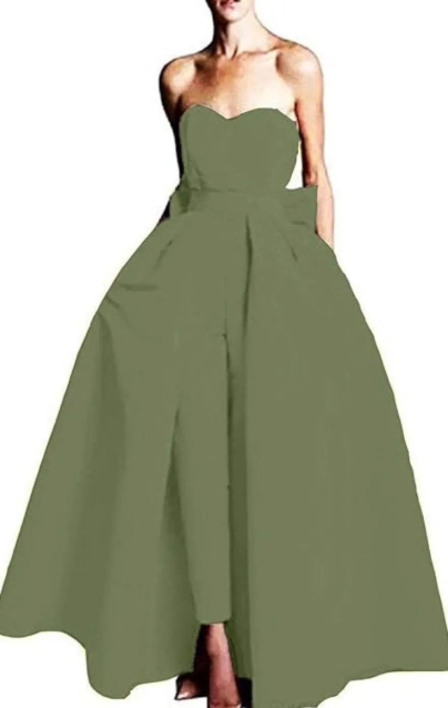 Robe de soirée rouge bustier tissu de satin 2 pièces combi-pantalon et jupe