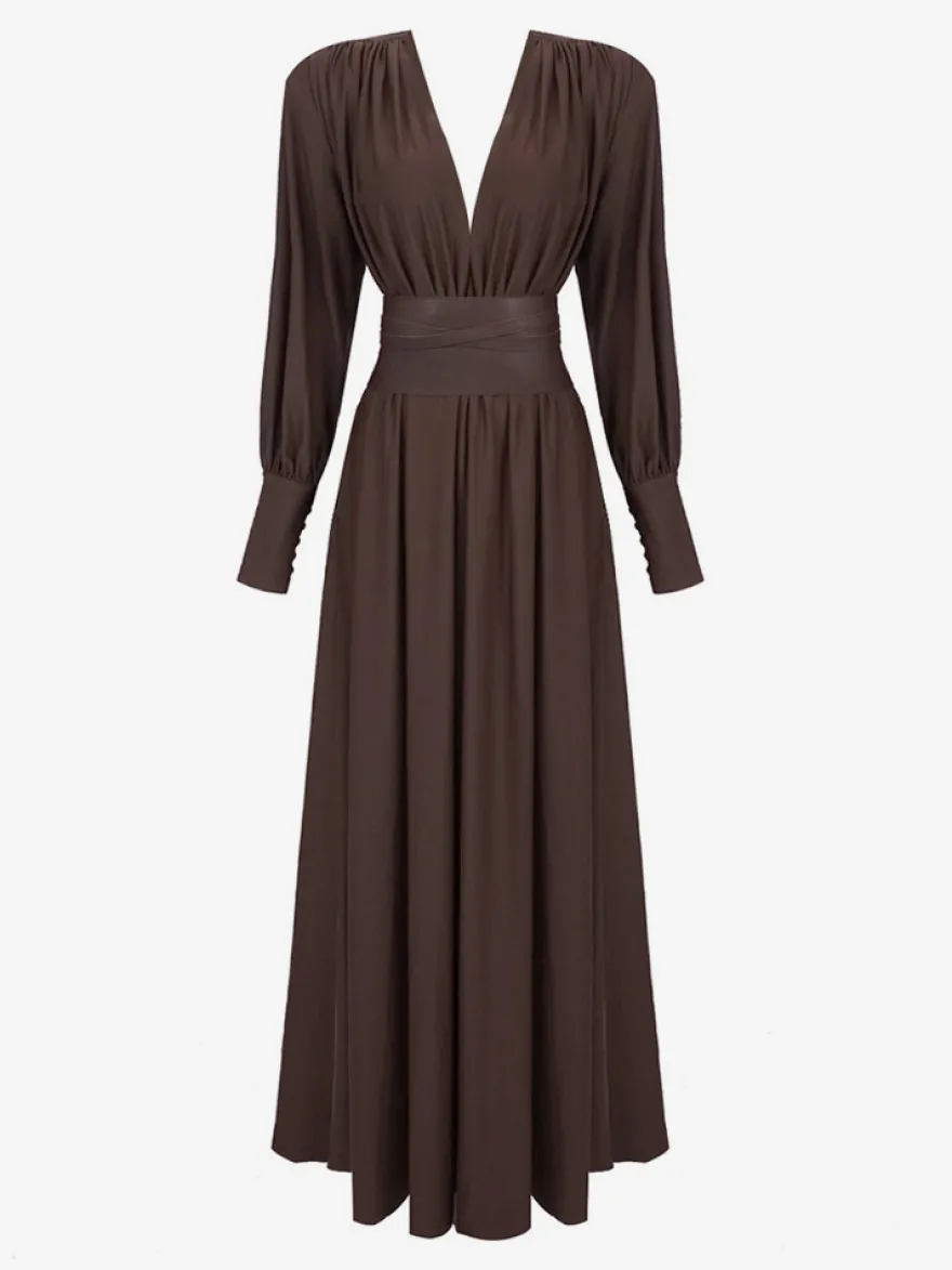 Robe de soirée sexy à col V et ceinture taille haute robe longue pour femme robe de bal formelle