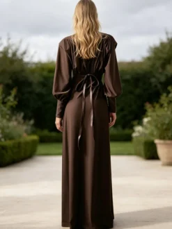 Robe de soirée sexy à col V et ceinture taille haute robe longue pour femme robe de bal formelle