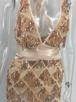 Robe de soirée sexy à franges sans manches pour femme