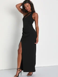 Robe de soirée sirène asymétrique en crêpe extensible longueur cheville fendue sur le devant robes de soirée sociale