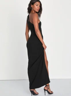 Robe de soirée sirène asymétrique en crêpe extensible longueur cheville fendue sur le devant robes de soirée sociale