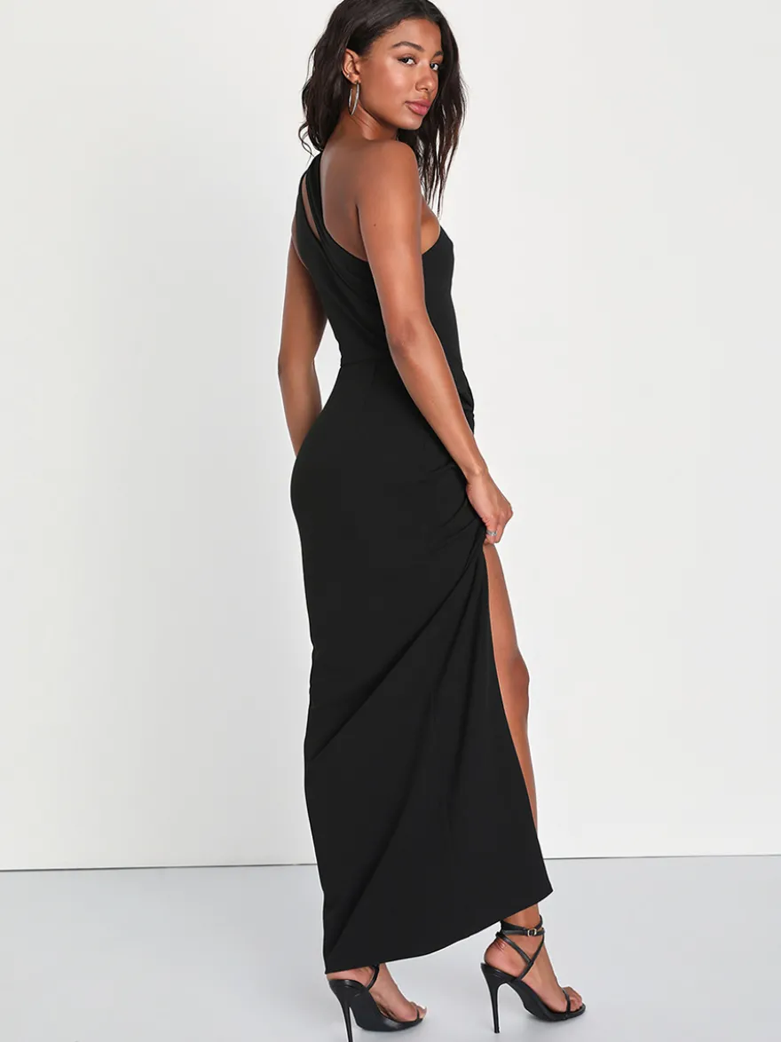 Robe de soirée sirène asymétrique en crêpe extensible longueur cheville fendue sur le devant robes de soirée sociale