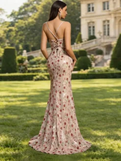 Robe de soirée sirène bustier en polyester à fleurs