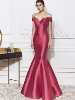 Robe de soirée sirène col en V longueur au sol nœuds robes de dîner formelles élégantes