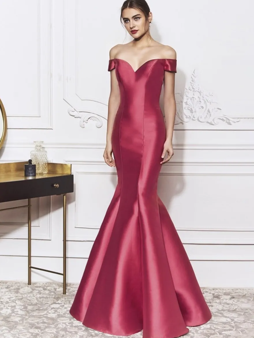 Robe de soirée sirène col en V longueur au sol nœuds robes de dîner formelles élégantes