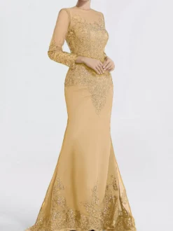 Robe de soirée sirène col en V traîne courte manches longues fermeture éclair appliques paillettes robes de soirée formelles
