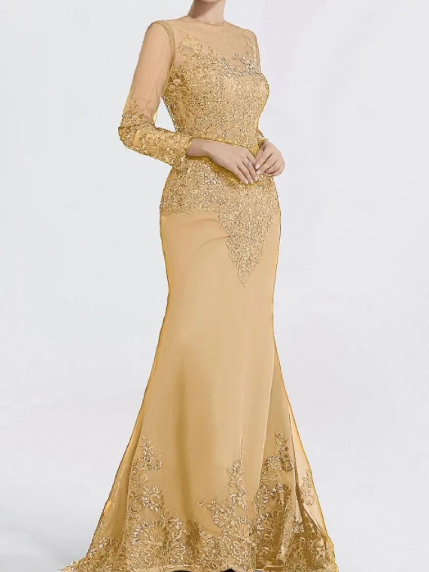 Robe de soirée sirène col en V traîne courte manches longues fermeture éclair appliques paillettes robes de soirée formelles
