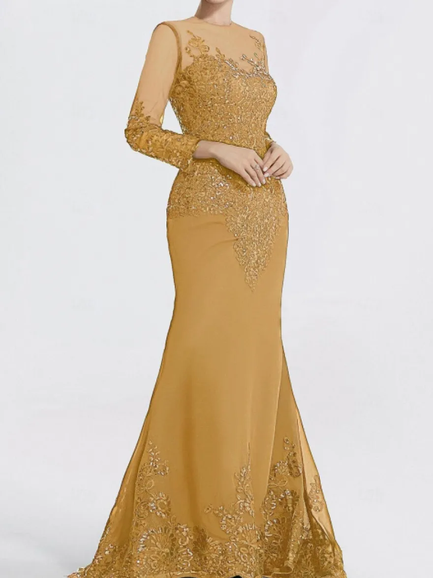 Robe de soirée sirène col en V traîne courte manches longues fermeture éclair appliques paillettes robes de soirée formelles