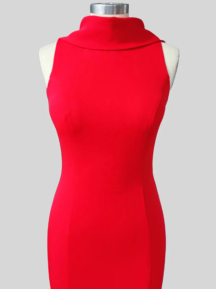 Robe de soirée sirène col haut crêpe extensible longueur au sol boutons robes de soirée formelles