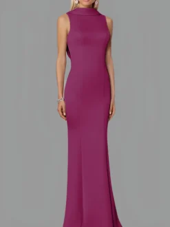 Robe de soirée sirène col haut crêpe extensible longueur au sol boutons robes de soirée formelles