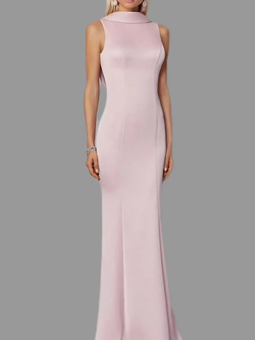 Robe de soirée sirène col haut crêpe extensible longueur au sol boutons robes de soirée formelles