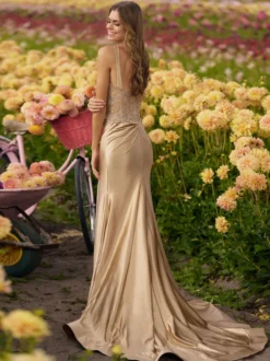 Robe de soirée sirène conçue décolleté élastique en soie comme du Satin balayage en dentelle robes de soirée sociale