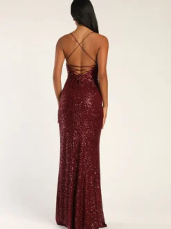 Robe de soirée sirène décolleté en paillettes longueur au sol fendue sur le devant robes de dîner formelles