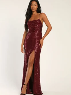 Robe de soirée sirène décolleté en paillettes longueur au sol fendue sur le devant robes de dîner formelles
