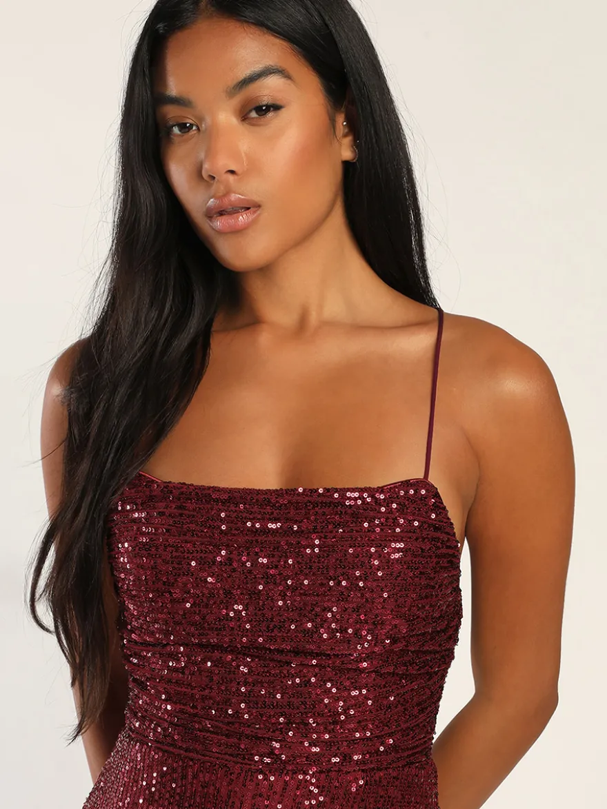 Robe de soirée sirène décolleté en paillettes longueur au sol fendue sur le devant robes de dîner formelles