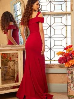 Robe de soirée sirène décolleté longueur au sol manches courtes fermeture éclair tissu satiné croisé robes de soirée formelles