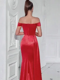 Robe de soirée sirène en tissu satiné col en cœur avec traîne fendue sur le devant robes de soirée formelles