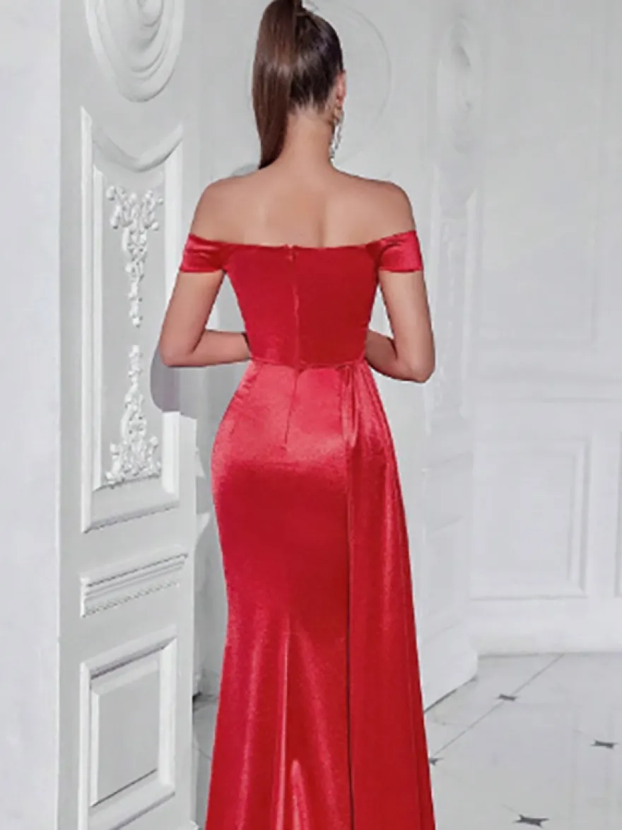 Robe de soirée sirène en tissu satiné col en cœur avec traîne fendue sur le devant robes de soirée formelles
