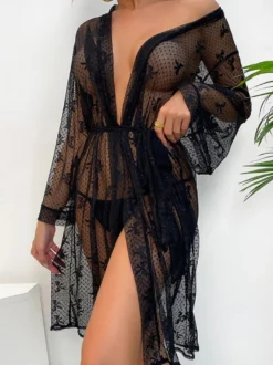 Robe de soirée transparente en dentelle Lingerie Vêtements de nuit Chemise de nuit