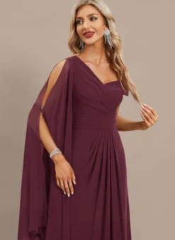 Robe de soirée trapèze asymétrique épaule dénudée longueur au sol manches courtes fermeture éclair plissée en mousseline de soie robes de soirée formelles
