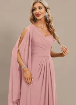Robe de soirée trapèze asymétrique épaule dénudée longueur au sol manches courtes fermeture éclair plissée en mousseline de soie robes de soirée formelles