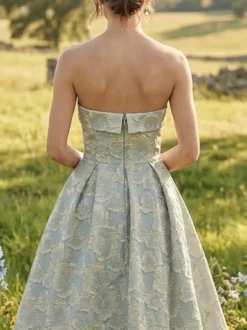 Robe de soirée trapèze bustier jacquard longueur cheville