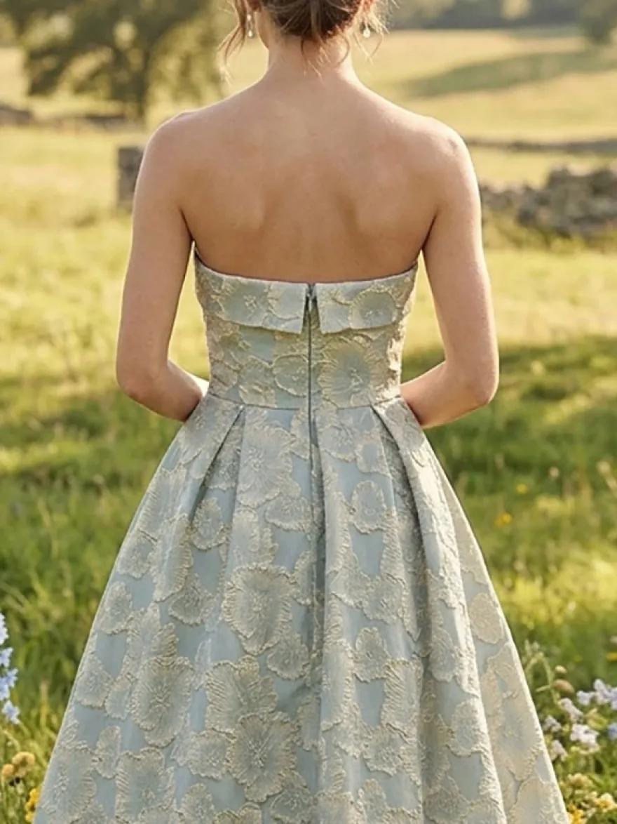 Robe de soirée trapèze bustier jacquard longueur cheville