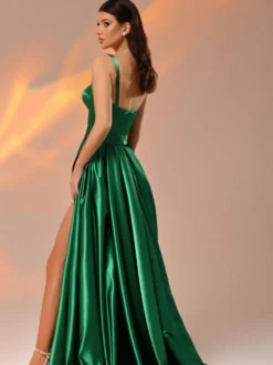 Robe de soirée trapèze col carré longueur au sol sans manches fermeture éclair tissu satiné robes de concours sociaux