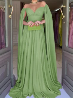 Robe de soirée trapèze col en cœur en mousseline de soie avec traîne plissée robes de soirée sociales