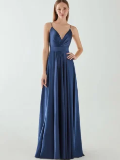 Robe de soirée trapèze col en V sans manches dos nu nœuds longueur au sol robe de dîner formelle