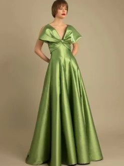 Robe de soirée trapèze décolleté au sol longueur au sol fermeture éclair nœuds tissu satiné robes de concours sociaux
