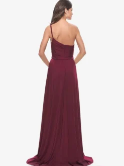 Robe de soirée trapèze en tissu satiné à une épaule avec traîne robes de dîner formelles