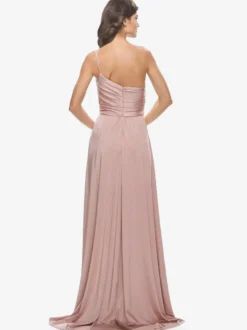 Robe de soirée trapèze en tissu satiné à une épaule avec traîne robes de dîner formelles