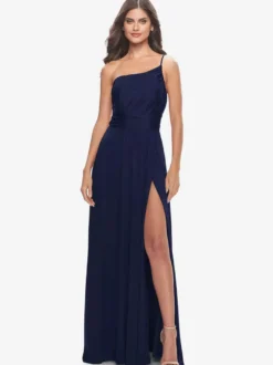 Robe de soirée trapèze en tissu satiné à une épaule avec traîne robes de dîner formelles