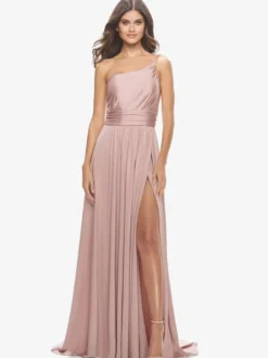 Robe de soirée trapèze en tissu satiné à une épaule avec traîne robes de dîner formelles