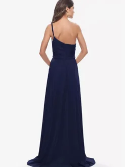 Robe de soirée trapèze en tissu satiné à une épaule avec traîne robes de dîner formelles