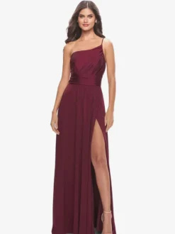 Robe de soirée trapèze en tissu satiné à une épaule avec traîne robes de dîner formelles
