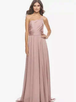 Robe de soirée trapèze en tissu satiné à une épaule avec traîne robes de dîner formelles