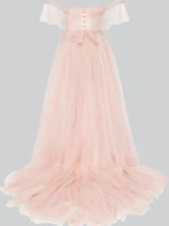 Robe de soirée trapèze sans bretelles en tulle avec nœuds de train robes de soirée sociale