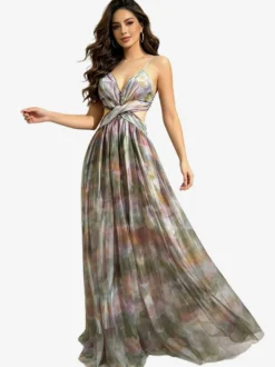 Robe de vacances à bretelles spaghetti élégante robe de soirée maxi orange fluide en mousseline de soie robe de soirée longue