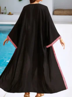 Robe de vacances dorée décontractée à imprimé manches longues et ceinture à volants