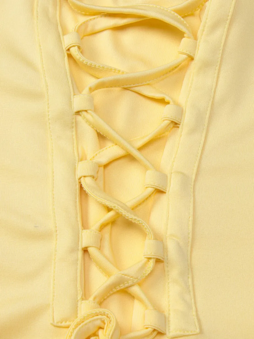 Robe de vacances jaune crème à fronces robe maxi élégante pour femme style soirée