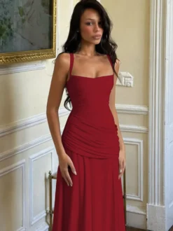 Robe de vacances jaune crème à fronces robe maxi élégante pour femme style soirée
