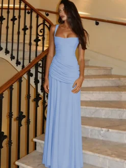 Robe de vacances jaune crème à fronces robe maxi élégante pour femme style soirée