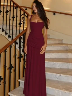Robe de vacances jaune crème à fronces robe maxi élégante pour femme style soirée