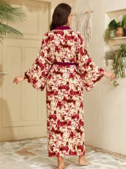 Robe de vacances oversize à manches longues imprimée rose décontractée
